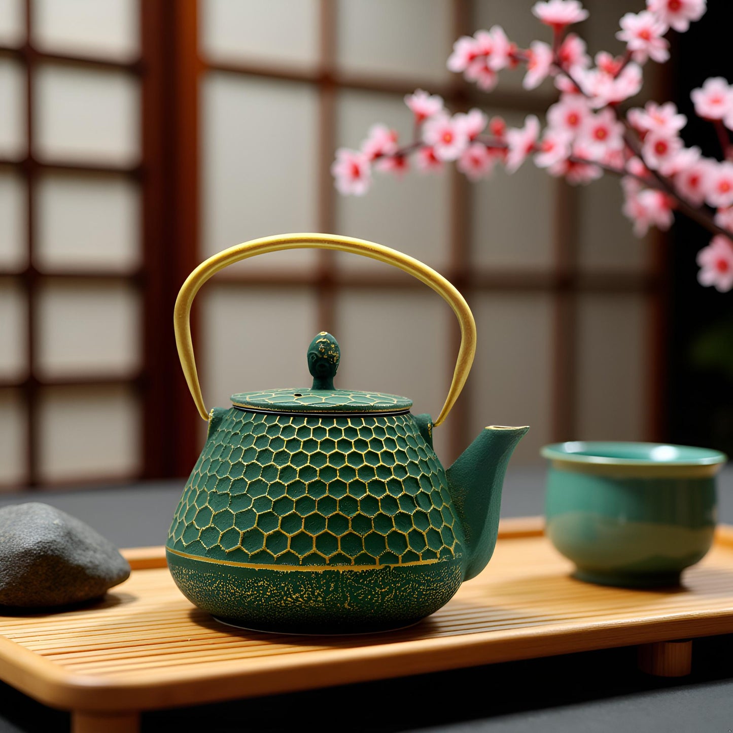 34oz Small Cast Iron Teapot with Enameled Interior, 1000ml Green Tea Pot with Infuser for Loose Tea, Tea Kettle for Stovetop