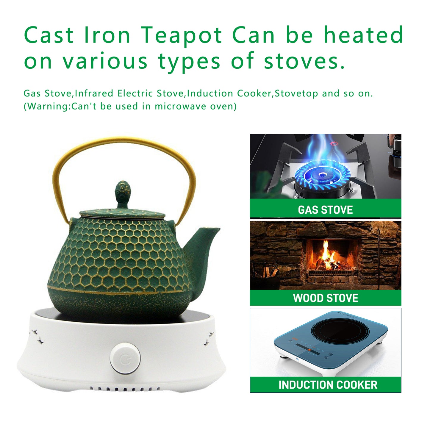 34oz Small Cast Iron Teapot with Enameled Interior, 1000ml Green Tea Pot with Infuser for Loose Tea, Tea Kettle for Stovetop