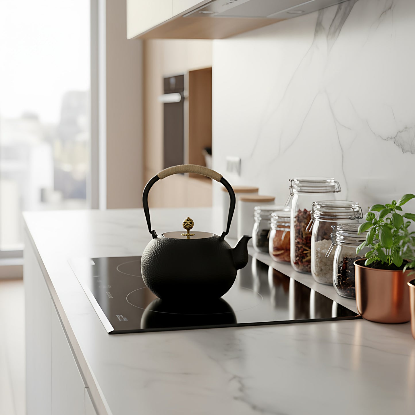 1200ML Japanese Style Cast Iron Teapot with Infuser, 40.6oz Black Tea Pot for Stovetop Safe, Small Cast Iron Tea Kettle with Brass Lid