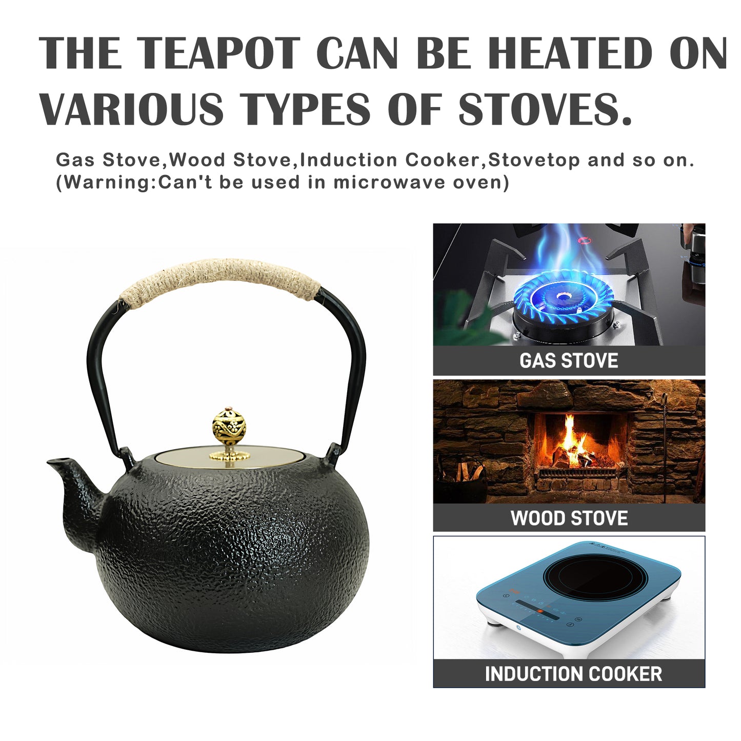 1200ML Japanese Style Cast Iron Teapot with Infuser, 40.6oz Black Tea Pot for Stovetop Safe, Small Cast Iron Tea Kettle with Brass Lid