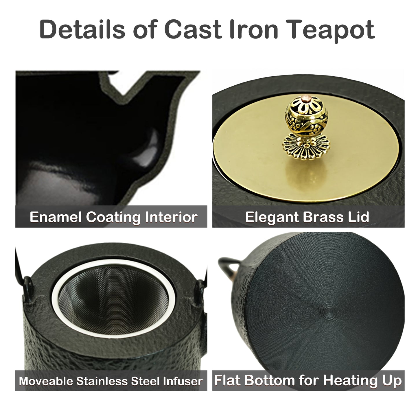 Japanese Style and Black Cast Iron Teapot, 40.6oz Tea Kettle for Stovetop, 1200ML Tea Pot with Infuser for Loose Tea