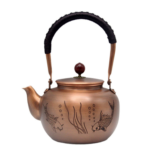 SECHUDO 44oz Pure Copper Teapot without Coating, Copper Tea Kettle with Tea Ball for Loose Tea, Japanese Style Classic Copper Tea Pot for Stovetop Safe(1300ml)