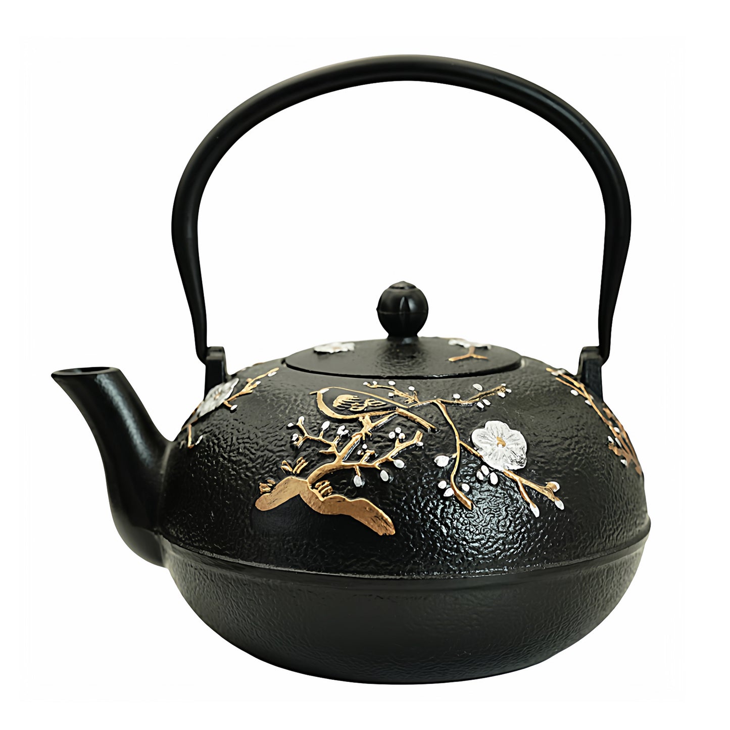 SECHUDO 60.9oz Cast Iron Teapot for Stovetop Safe, 1.8L Tea Pot Coated with Enameled Interior,Japanese Beautiful Tea Kettle with Stainless Steel Infuser for Loose Tea, Plum Blossoms and Bird Pattern