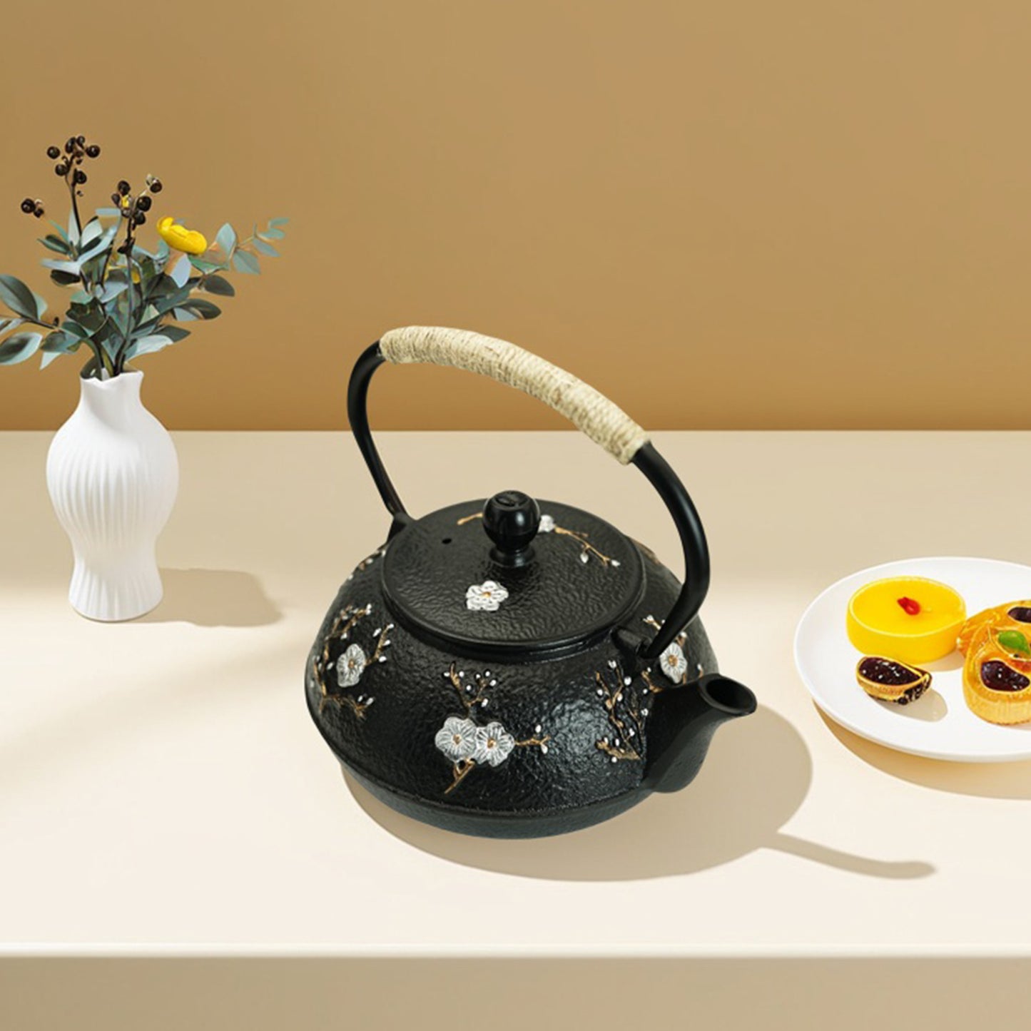 SECHUDO 27oz Cast Iron Teapot, 800ML Teapot for Stovetop Safe Coated with Enameled Interior,Japanese Beautiful Tea Kettle with Stainless Steel Infuser for Loose Tea