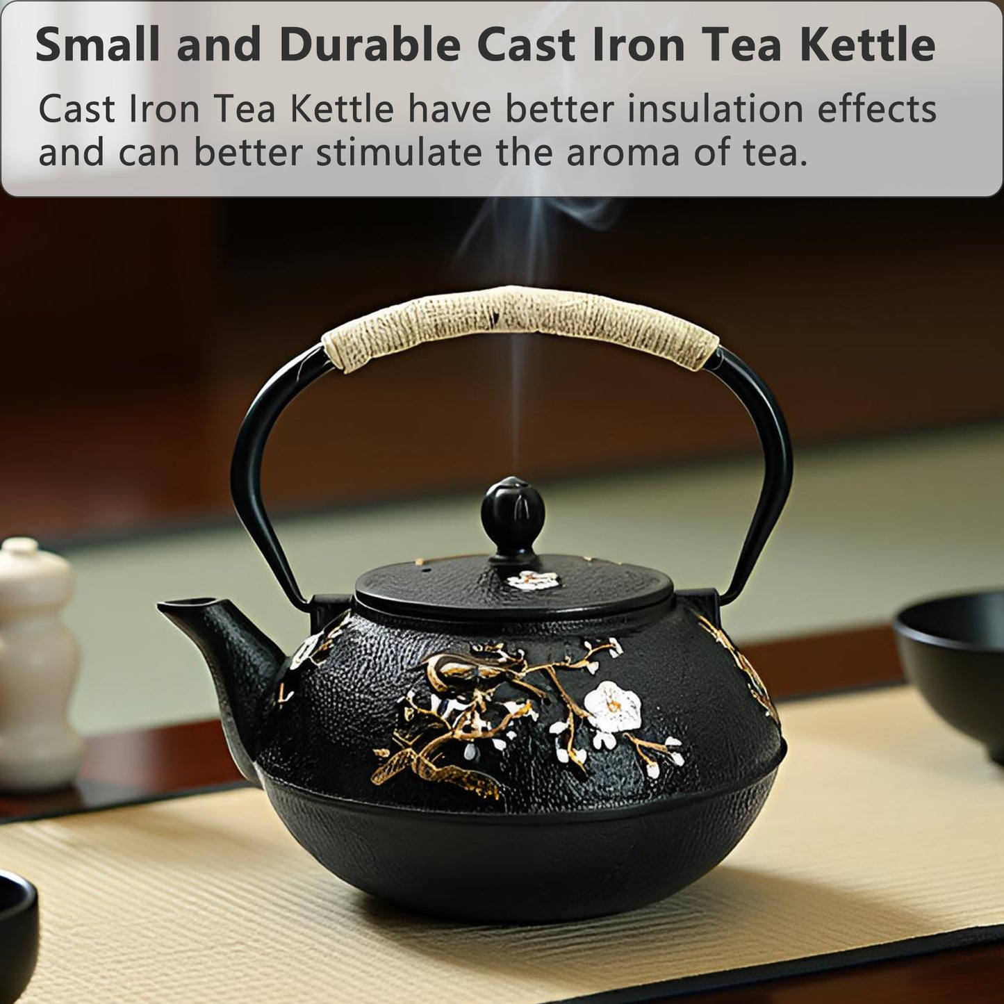 SECHUDO 27oz Cast Iron Teapot, 800ML Teapot for Stovetop Safe Coated with Enameled Interior,Japanese Beautiful Tea Kettle with Stainless Steel Infuser for Loose Tea