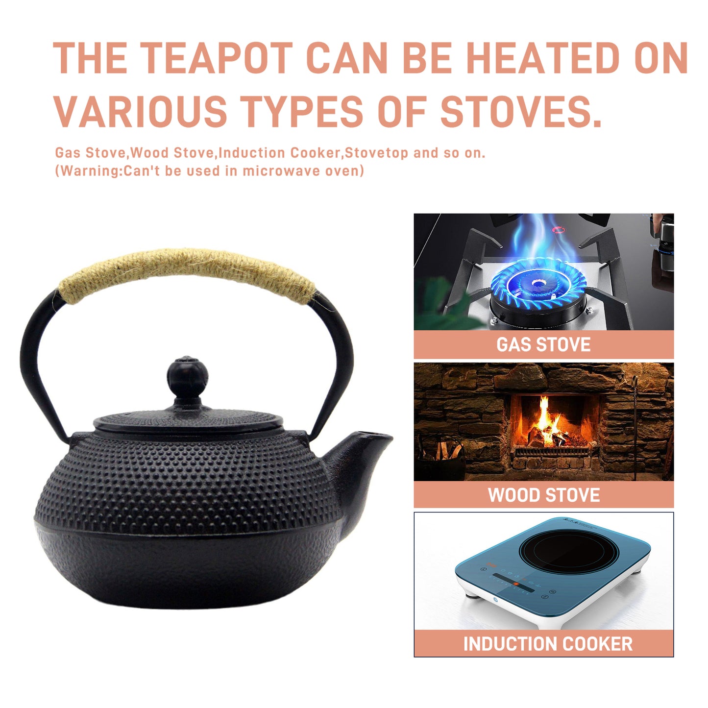 27oz Small Cast Iron Teapot, Japanese Tetsubin with Enamel, 900ml Black Tea Pot with Infuser for Loose Leaf, Tea Kettle for Stove