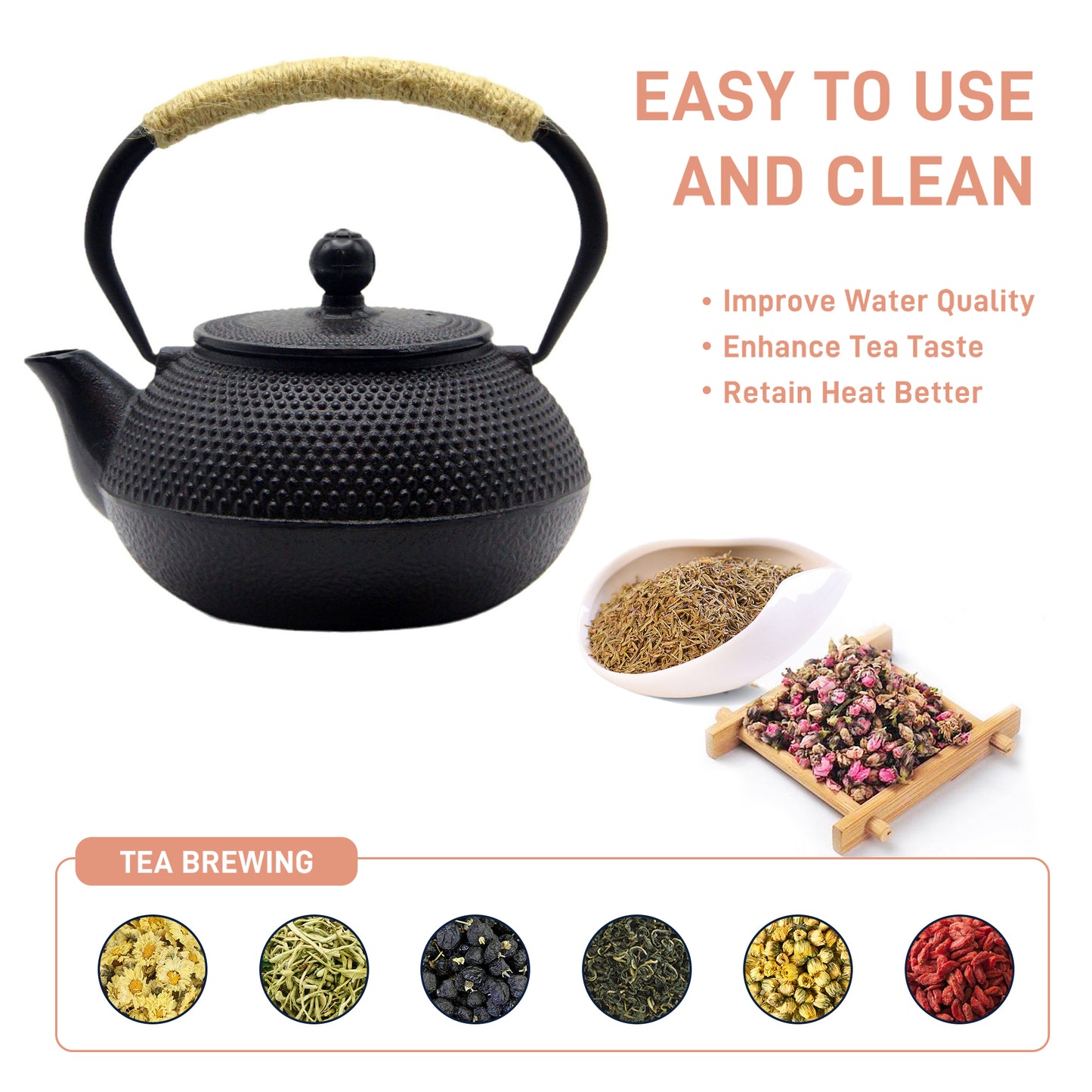 27oz Small Cast Iron Teapot, Japanese Tetsubin with Enamel, 900ml Black Tea Pot with Infuser for Loose Leaf, Tea Kettle for Stove